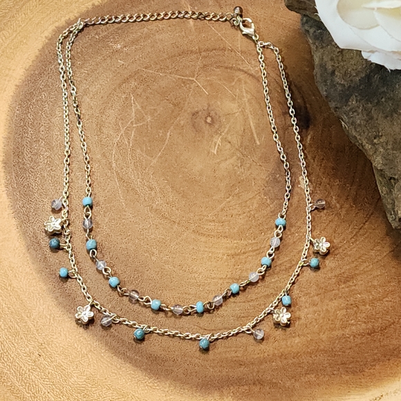 Choker Necklace With Blue Glass, Clear Acrylic & Silver Toned Star Charms - Picture 2 of 8